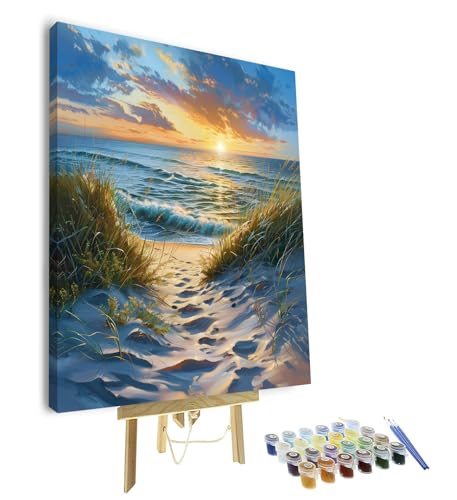 TUMOVO DIY Paint by Numbers Beach Scene with Sunrise, Abstract Adult Art, 16x20 inch(Framed) - color: Sunrise(Framed)