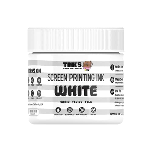 Tinks Screen Printing Ink -White - 8 oz. | Water-Based Fabric Ink - Screen Printing, Stenciling, Tote Bags & Fabric Stamping - Non-Toxic, No Harsh Fumes - 8 oz. - color: White
