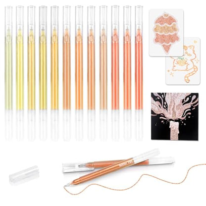 12 Yellow Glitter Gel Pens Set, 1.0 mm Fine Point for Black Paper & White Paper, Large Capacity Pens for Journaling, Adult Coloring Books, Drawing, Note Taking, Highlighting - color: yellow
