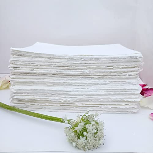Handmade 200 GSM Cotton Rag Deckle Edge Paper – Pack of 25 Sheets – Premium Textured Wedding Invitation, Calligraphy, Watercolor Mixed Media (8.5x12" (A4, Standard US Letter Card)) - size: 8.5x12" (A4, Standard US Letter Card)