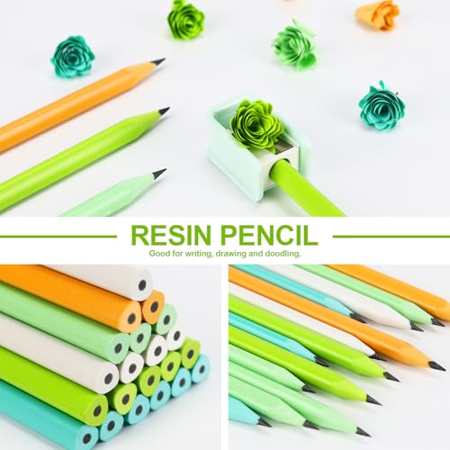 Buqoo 50 PCS Cute Wooden Lead Pencil Pro Art and Sketching Pencil Kit | Comes with 3 Push-Pull Refillable Erasers, Drawing Supplies, Charcoal Pencils, Charcoal Pencils for Drawing - color: Green