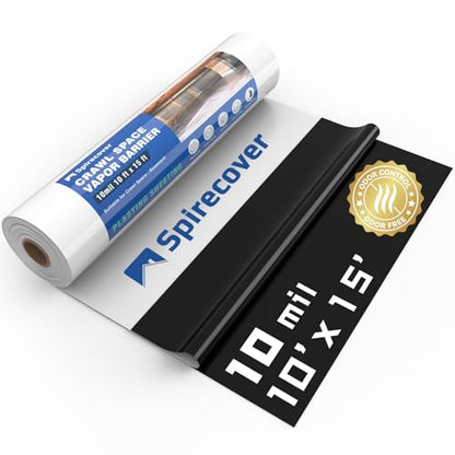 Crawl Space Vapor Barrier, 10 Mil 10x15' Black/White Panda Film | Thick Plastic Sheeting, Plastic Drop Cloth Covering for Crawlspace Encapsulation, Suitable for Commercial and Residential Use - size: 10mil 10'x15'