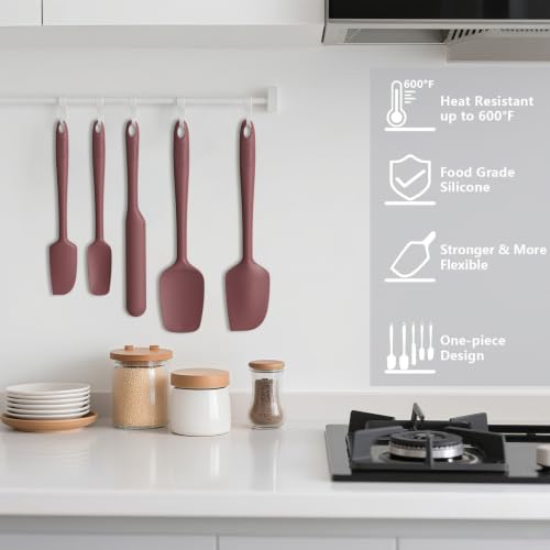 Coukre Silicone Spatula Set of 5,High Temperature Resistant, Food Grade Silicone, Dishwasher Safe, for Baking, Cooking (Pure Wine) - color: Pure Wine