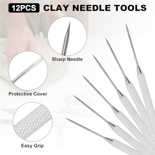 suiwotin 12pcs Pottery Needle Tool Set, Detail Tools for Precision Carving