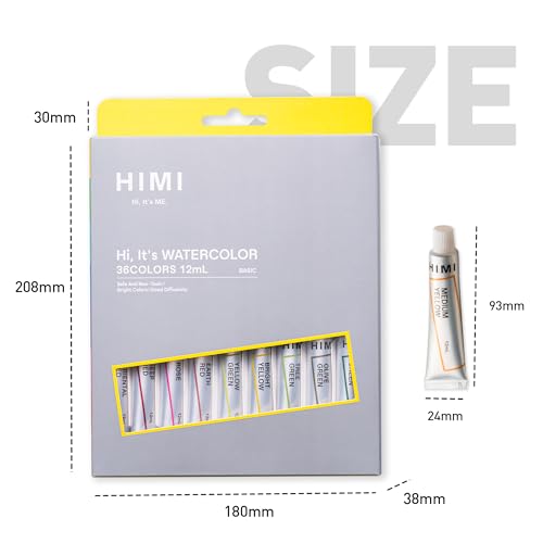 HIMI Watercolor Paint Tube Set - 36 Colors 12ml, with Rich Pigments, Non-Toxic, suitable for Beginners, Artists, and Hobby Painters. Beautiful Gifts for Art Supplies Painting