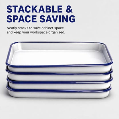 Elsjoy 4 Pack Enamel Butcher Tray, 10.8 x 7.7 Inch Rectangular Paint Palette Enamel Tray, Vintage Enamelware for Painting, Food Storage