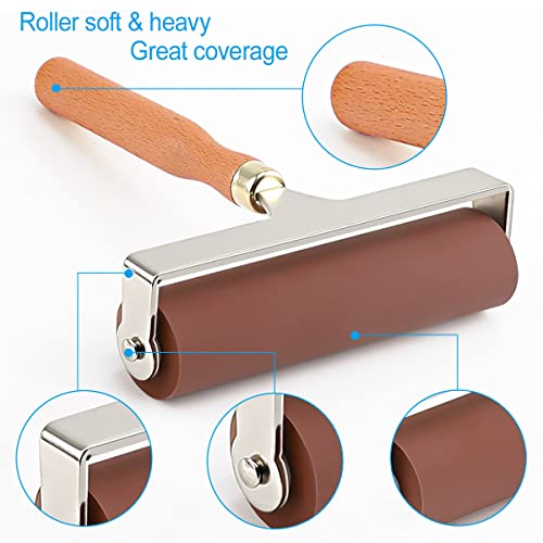 Soft Rubber Roller, Brayer Ideal for Anti Skid Tape Construction Tools, Print, Ink and Stamping Tools(6-Inch, Brown) - size: 6-Inch