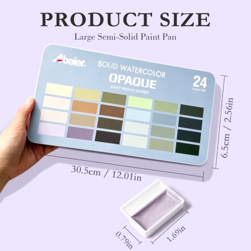 ABEIER Watercolor Paint Set, 24 Colors Opaque Semi-Solid, Muted Gray | Soft gray and earth tones, opaque coverage, smooth blending, removable pans, built-in mixing area, portraits and journals