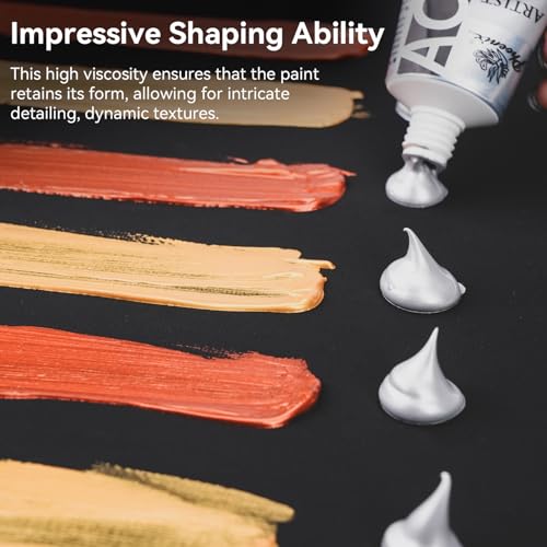 PHOENIX Metallic Heavy Body Acrylic Paint - 2 Oz. x 3 Tubes | Slow Drying Speed, Thick Art Paints, For Adults, Artists, Professionals - color: 3 Metallic Colors x 2 Fl Oz