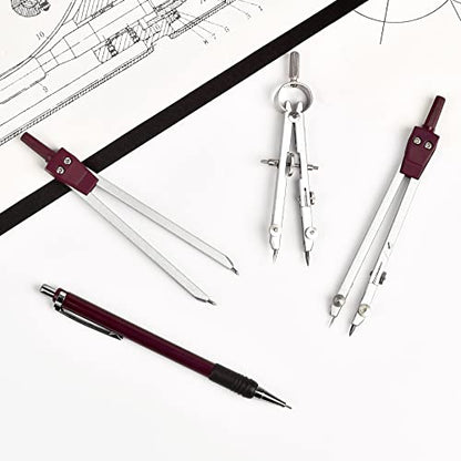Unjoo 9Pcs Precision Geometry Set Metal Compass,Geometry Tool Set (Brown) | Shatterproof Storage Box, Circle Drafting Tool and Architecture, Drafting Kits for Engineers Students - color: 9pcs-red