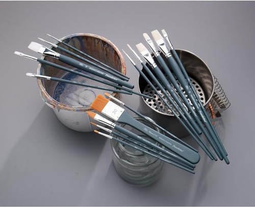 Winsor & Newton Foundation Acrylic Brush Set, LH, 6 Pack - size: Round 3 & 6, Filbert 3 & 6, Flat 10 & 14, style: Long Handle