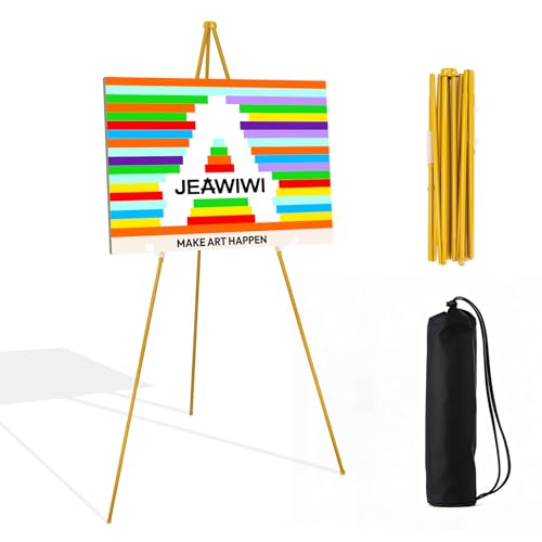 JEAWIWI 1 Pcs Lightweight Easel Stand, 66 Inch, with Portable Bags | Adjustable Metal Easel for Wedding Sign, Display Show, Arts, Poster, Party, Home, Office, School, Gallery, Birthday - color: Gold, size: 1 PCS