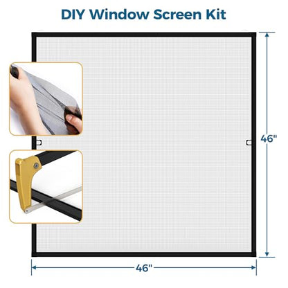 Augblinds DIY Aluminum Window Screen Frame Kit, 4 Sets, 46 in, Black - color: Black, size: 46 in X 46 in (4 Pack)