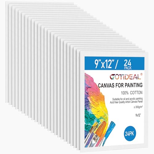 Canvas for Painting, 24pcs 9x12 Primed Bulk Painting Canvas Board | for Kids and Adults, White Blank Canvas Panels for Acrylic Paint, Oil, Pour Art Supplies - size: 9x12 inch
