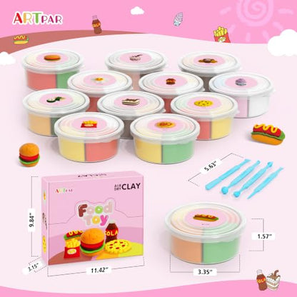 ARTPAR Air Dry Clay for Kids,12 Mini Food Modeling Magic Clay Sculpting Kit - color: Colorful Food Kit