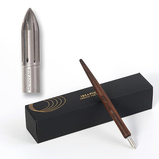 brass dipping pen color titanium all copper handmade stainless steel calligraphy hand drawn flower body painting watercolor (Titanium original color+pen holder) - color: Titanium original color+pen holder