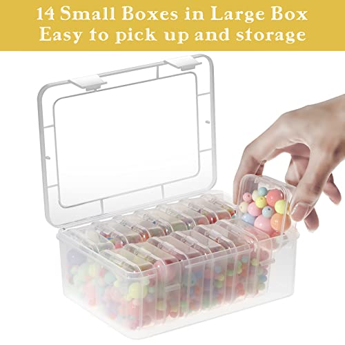 Mathtoxyz Small Bead Organizers, 14 Pieces Plastic Storage Cases Mini Clear Bead Storage Containers Transparent Boxes with Hinged Lid and Rectangle Clear Craft Supply Case - color: Clear - 1P