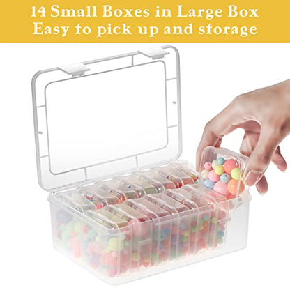 Mathtoxyz Small Bead Organizers, 14 Pieces Plastic Storage Cases Mini Clear Bead Storage Containers Transparent Boxes with Hinged Lid and Rectangle Clear Craft Supply Case - color: Clear - 1P