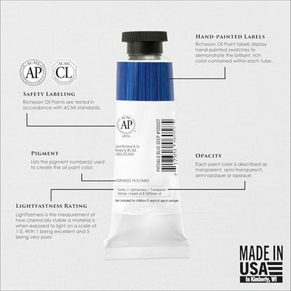 Richeson Premium Oil Paint Set – Essentials 9 Color Palette, 37mL Tubes – Artist Grade, Highly Pigmented, Buttery Consistency, Studio & Plein Air