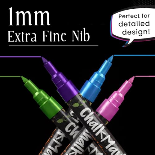 Chalkola 10 Extra Fine Tip Metallic Chalk Markers for Blackboard - 1mm Tip - size: Extra Fine Tip - 1mm