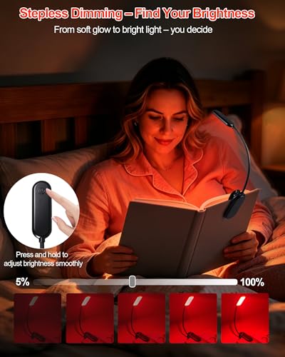 630nm Red Book Light for Reading at Night [2 Pack] - Zero Blue Light, Dimmable Reading Lights for Books in Bed, LED Book Lamp Clip on, Gift for Students Parents Nurse Studying Travel - size: Black-2 Pack