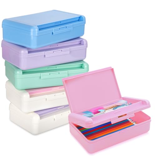 6 Pack Plastic Hard Color Double Layer Cute Pencil Box Case For Girl Boy | Colored Kids Pen Case Box For Marker Crayon,School Office Art Supplies Storage Organizer Box,Medium Size(Multi-Color) - color: Multi-color