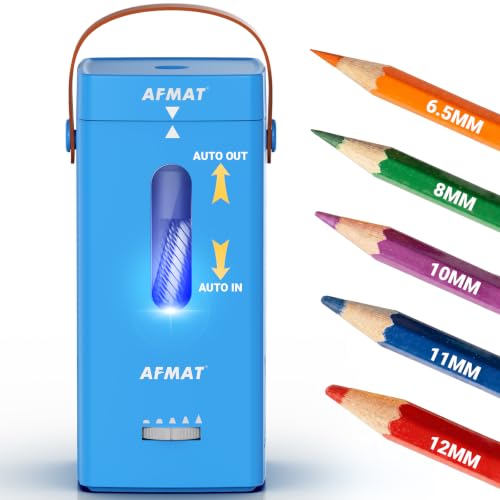 AFMAT Electric Pencil Sharpener, Fully Automatic Pencil Sharpener, Auto in & Out, Rechargeable Hands-Free Sharpeners for Jumbo & Colored Pencils (6.5-12mm), Portable for Home/Classroom/Office PSC6 - color: Sky Blue