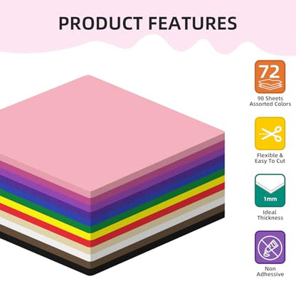 Conchpeople 72 Pack EVA Foam Sheets, 8x8in, 1mm DIY Craft Foam, 12 Colors - color: 72 PACK-1MM-8x8IN