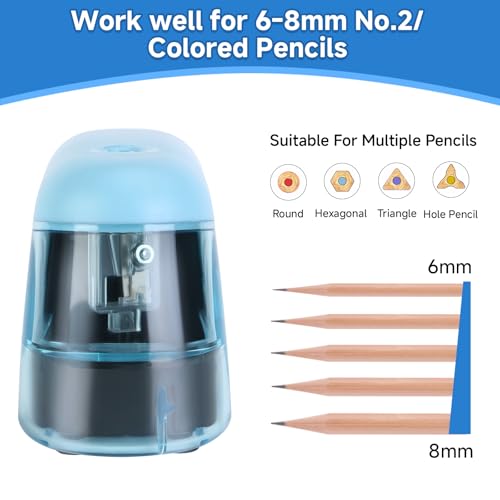 Battery-Operated Electric Pencil Sharpener with LED Light – Compact & Portable Pencil Sharpener for Home, School, or Office Use (Blue) - color: Blue