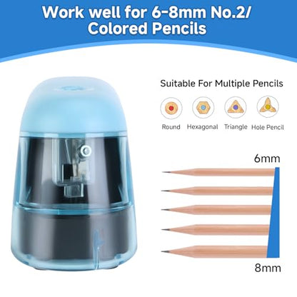 Battery-Operated Electric Pencil Sharpener with LED Light – Compact & Portable Pencil Sharpener for Home, School, or Office Use (Blue) - color: Blue