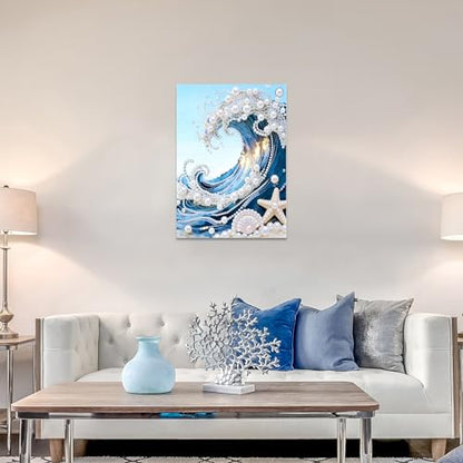 Muzagroo Art Pearl Diamond Paintings Kits for Adults Special-Shaped Sea Waves Diamonds Art Kits for Beginners Diamond Art Paintings Gem Art Kits Diamond Dots Kits 30x40cm (Waves) - color: Waves
