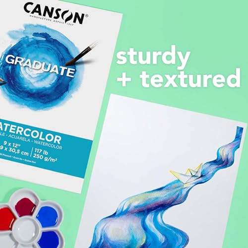 Canson Graduate Watercolor Pad, Foldover, 9x12 inch, 20 Sheets | Artist Paper for Adults and Students - Painting, Gouache, Mixed Media and Ink - size: 9x12 inch