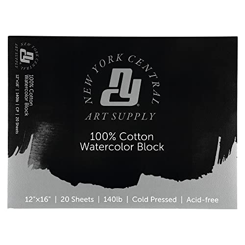 New York Central Watercolor Block, 140lb/300gsm Cold Press 12x16, 20 Sheets, Archival Watercolor Paper for Artists, Students, Durable Water Color Paper, Wet and Dry Media, Case Pack of 10 - size: 12x16" - 10 Pack