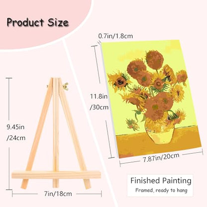 Muzagroo Art 4 Pcs Paint by Numbers Kits for Adults Framed Canvas with Wooden Easel DIY Beach Acrylic Oil Paintings Kits Paint by Numbers on Canvas Wall Art 8x12 inch (Van Gogh) - color: Van Gogh