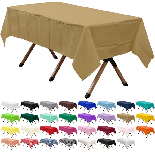 2 Pack Gold Premium Plastic Tablecloth Rectangle 54 x 108 Inches Reusable Shinning Harvest Gold Decorative Table Cover for Dining, Wedding, Party, Indoor and Outdoor use - color: D04 Gold, size: Rectangle 54"x108"