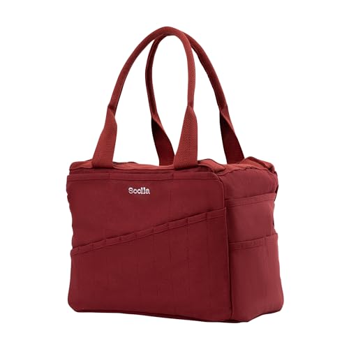 Soolla Studio Bag: Art Supply Storage Organizer & Pottery Tool Bag, Washable Tote, Yarn Bag, Crochet, 30 Pockets, 15+ Colors - color: Sangria Red
