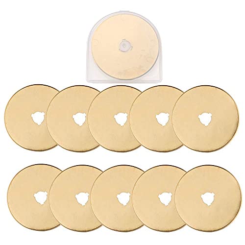 Titanium Rotary Cutter Blades 60mm 10 Pack Replacement Blades for Fabric | Titanium-Coated Rotary Blades for Smooth Cutting of fabric Paper and Craft Sharp and Durable for Quilting Sewing Scrapbooking - size: 60mm