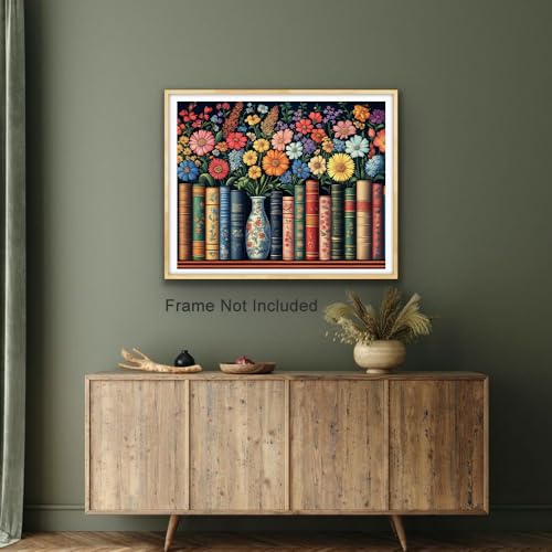Natuyalo DIY Painting by Numbers for Adults, Books and Flowers Paint by Numbers, 16x20 Inch Adults Paint by Number Kits on Canvas, Frameless Color by Number Acrylic Art Craft Kits - color: Color-05