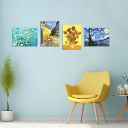 Muzagroo Art 4 Pcs Paint by Numbers Kits for Adults Framed Canvas with Wooden Easel DIY Beach Acrylic Oil Paintings Kits Paint by Numbers on Canvas Wall Art 8x12 inch (Van Gogh) - color: Van Gogh
