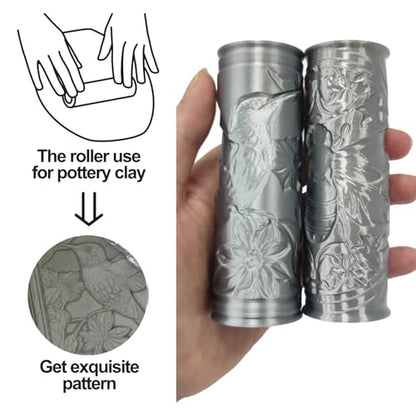 Pottery Clay Animal Texture Roller,Polymer Molding Art Hand Rollers Tools,Embossing Pattern Rolling Pins for DIY Crafts Making,4.1 Inches,Hummingbird and Bee,2 Piece - color: Hummingbird and Bee