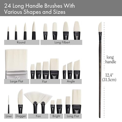 ARTIFY Artists' Oil Synthetic Hog Hair Paint Brush Set, 24 Pieces Long Handle Hard Nylon Oil Paint Brushes, Professional Paint Brushes for Oil, Acrylic Painting