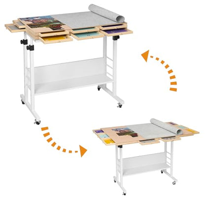 Tektalk 2000 Piece Foldable Puzzle Board with Height Adjustment, Jigsaw Puzzle Table with 2 Felt Cover & 8 Sorting Trays/Drawers, Puzzle Easel with Legs, Enclosed with 4 Roller Wheels (White) - color: White