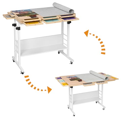 Tektalk 2000 Piece Foldable Puzzle Board with Height Adjustment, Jigsaw Puzzle Table with 2 Felt Cover & 8 Sorting Trays/Drawers, Puzzle Easel with Legs, Enclosed with 4 Roller Wheels (White) - color: White