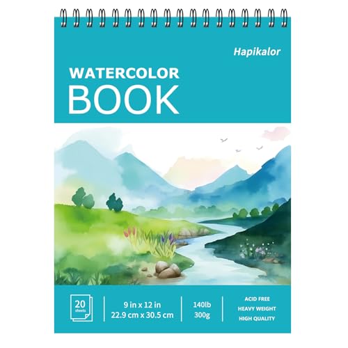 Hapikalor 9"x12" Watercolor Sketchbook, Spiral Bound Water Color Paper | 140lb/300gsm Watercolor Paper, Artist Painting Watercolor Notebook, Watercolor Journal, Sketch Pad, School Supplies, Teal - color: Teal, size: 9" x 12" Spiral Bound