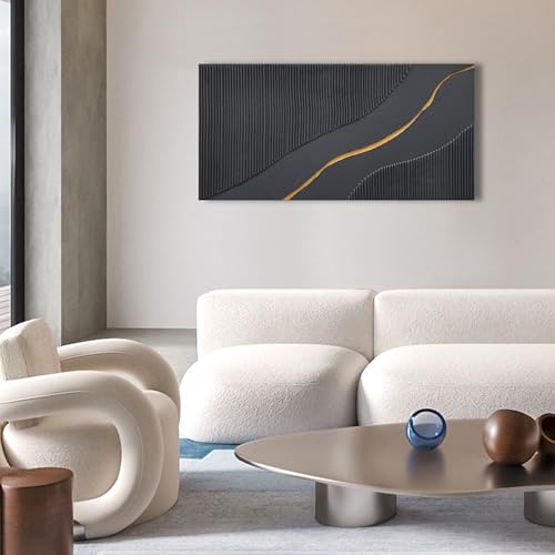 NANKAI Art Hand Painted Black and Gold Texture Minimalist Oil Painting 24x48 inch Home wall Deco Art Painting - color: Nkhb304