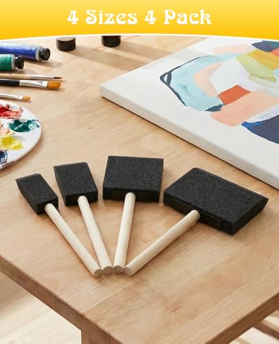 16 PCS 4 Sizes Foam Paint Brushes, Sponge Paint Brush for Painting with Wood Handle for Varnishes Staining DIY Crafting