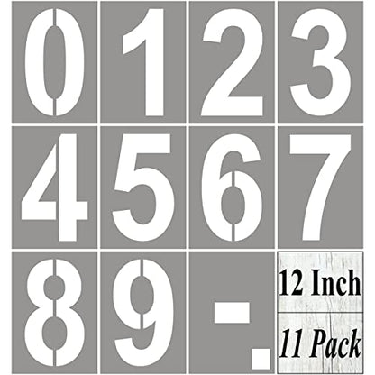 12 Inch Large Number Stencils for Painting - 11 Pack Number Stencil Templates for Curb Address, Cakes, Cookies, Mailboxes and Crafts, Reusable House Numbers Stencils for Wood Signs & Cement Wall Art - size: 12 Inch