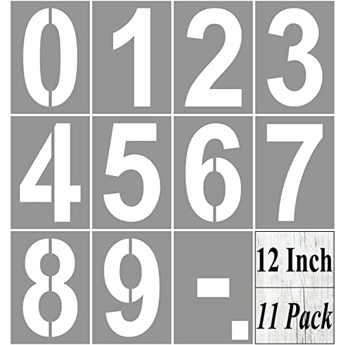 12 Inch Large Number Stencils for Painting - 11 Pack Number Stencil Templates for Curb Address, Cakes, Cookies, Mailboxes and Crafts, Reusable House Numbers Stencils for Wood Signs & Cement Wall Art - size: 12 Inch