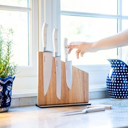 Yatoshi Magnetic Kitchen Knife Block Set 6 Pcs White - Pro Kitchen Knife Set Ultra Sharp High Carbon Steel - color: White, size: 6-Piece