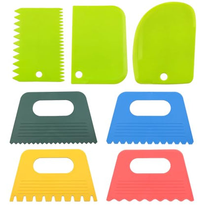 7 Piece Plastic Paint Scraper Tool Set for Texture Art | Color Coded Shapes; Flexible Polypropylene; Palette Knife Edges; Hanging Hole Storage; for Paint, Clay, Plaster and Cream
